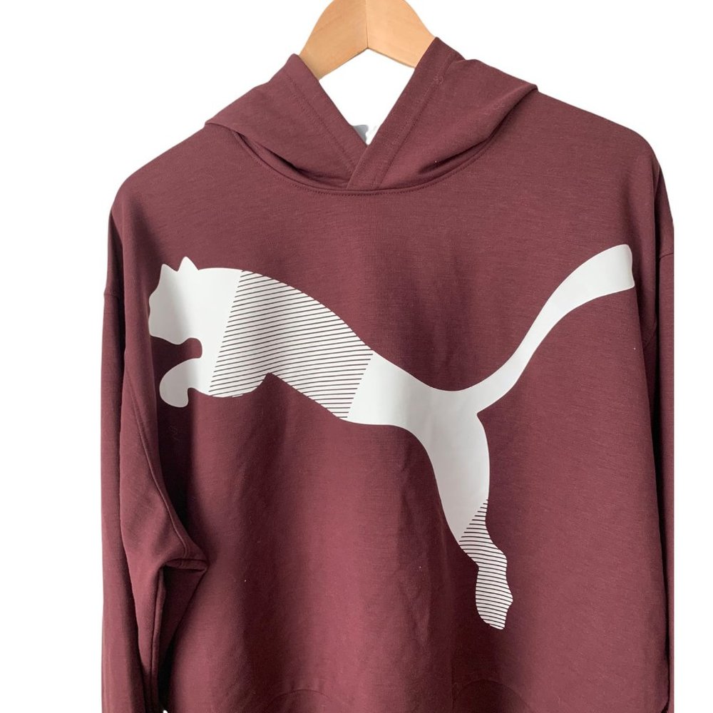 Puma Women's Maroon Red Wine Modern White Sports Logo Hoodie Large - Picture 5 of 8